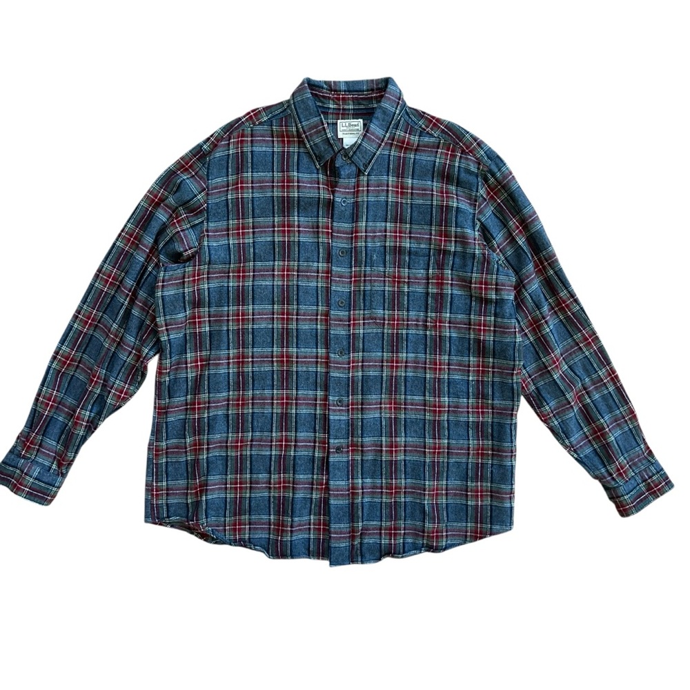 LL Bean Shirt Men’s Scotch Plaid Flannel Size XL Item 228061 100% Cotton‎ Gray - Picture 2 of 10